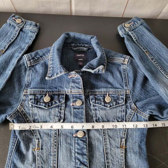 Gap Kids Cotton Denim Cropped Jean Jacket, Girls M, Pink Stitching Detail EUC - Picture 8 of 10